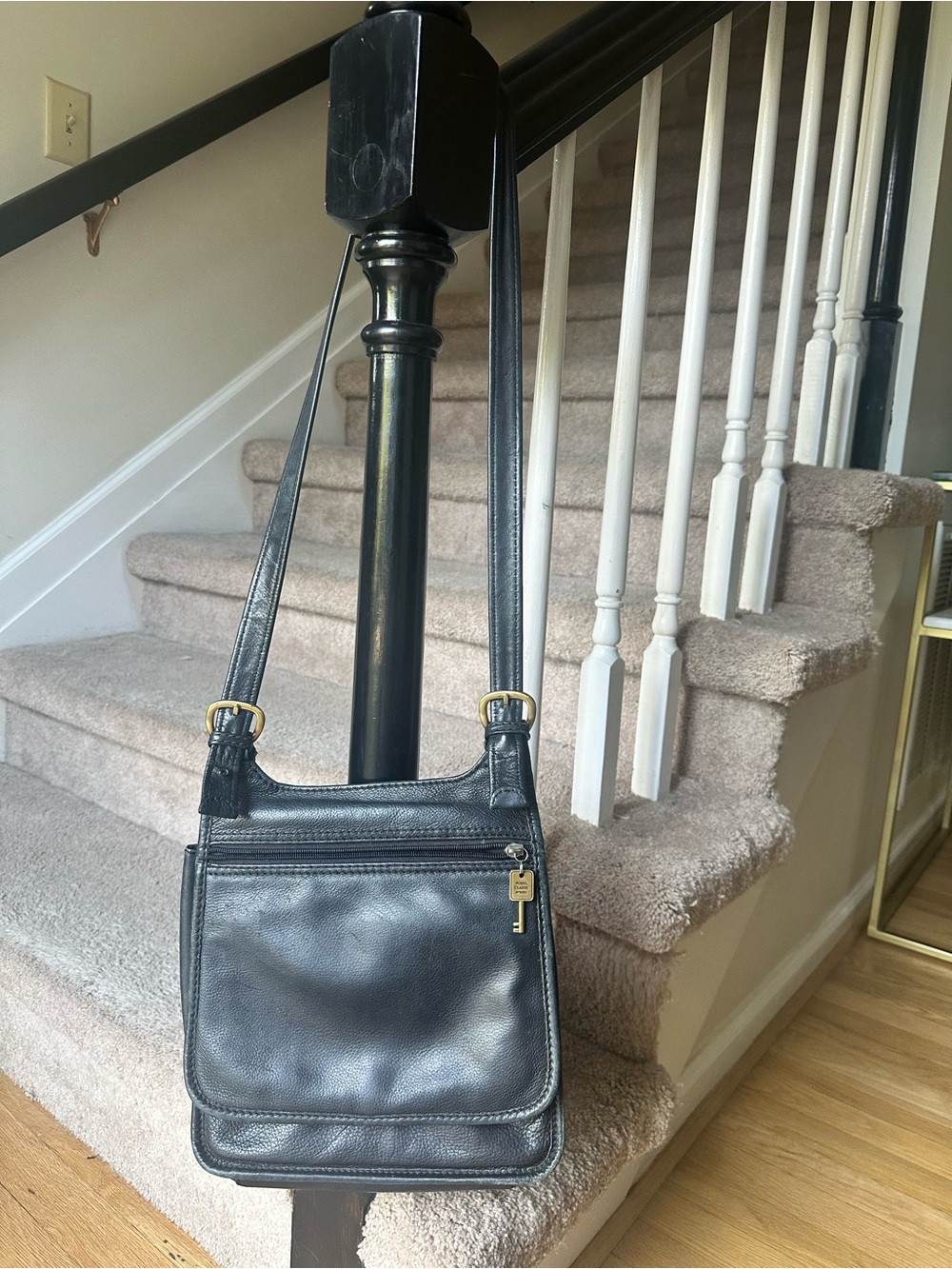 Vintage Fossil Leather Saddle Bag - Black